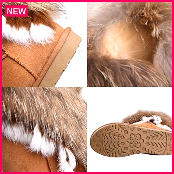 Women's Mid Calf Snow Boots, Cow Leather Fur, 11-Inch Shaft, Handmade - Picture 7 of 8